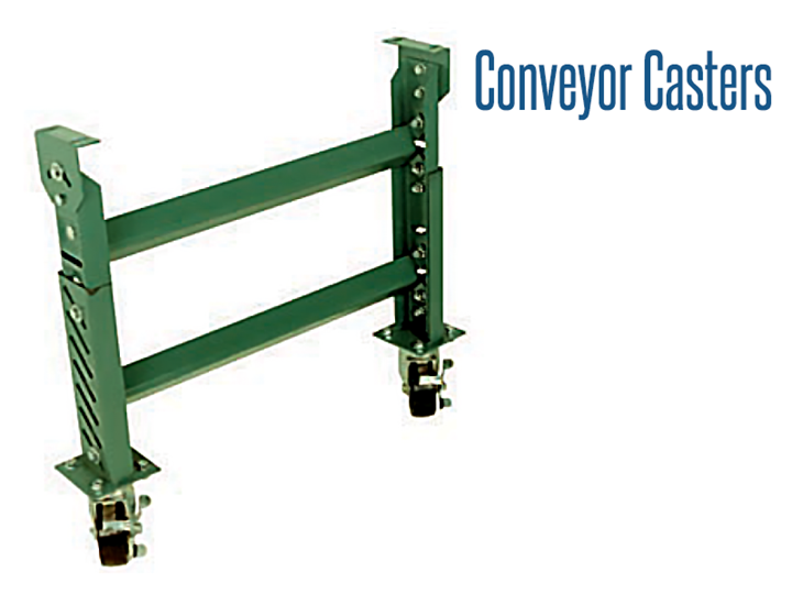 Casters for conveyor supports come with steel or rubber wheels and are available in either rigid, swivel type or V-grove.