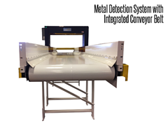 Belt conveyors are used with a custom metal detection system to find stainless steel and ferrous metals such as cast iron and mild steel, as well as non-ferrous metals like copper, lead, and aluminum