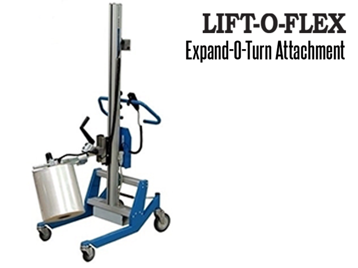 LIFT-O-FLEX™ Ergonomic Lifter, Series 12107-1 with Electric Expand-O-Turn™ is an electrically operated core expander for paper and film rolls with 3” and 6” cores and allows for manually rotating the roll