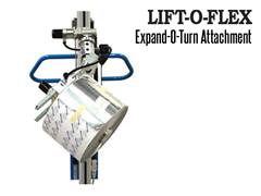 Lift-O-Flex™ Expand-O-Turn™ Attachment allows the operator to grip and turn rolls of paper and film easily and safely.