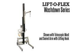 The LIFT-O-FLEX™ wash down series is an easy to operate, adjustable ergonomic lifter that is designed to withstand water for easy cleaning.