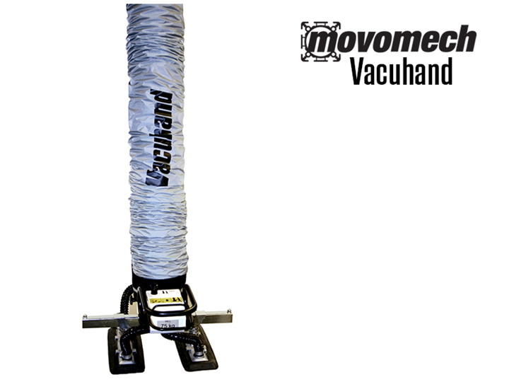 The Vacuhand / Easyhand vacuum tube lifter is capable of lifting products of various shapes, sizes, and weights safely and efficiently. This end effector can be paired with the Movomech Crane System or Movomech Rail System.