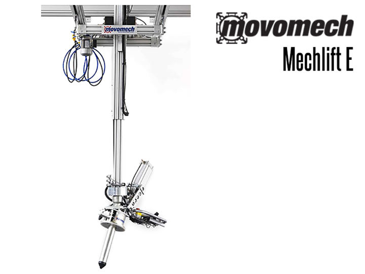 The Mechlift E is an electric ergonomic lift designed to be used with one of RonI's expandable, lightweight floor or ceiling mounted anodized aluminum rail systems (Mechrail).