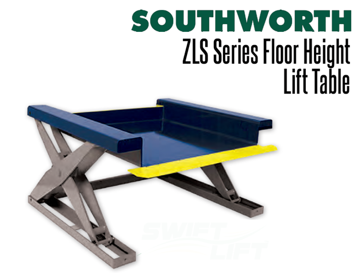 The ZLS Series low profile lift table features a pan-style platform that allows loading by hand pallet trucks.