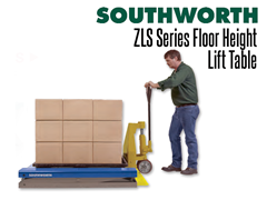 The ZLS Series low profile lift table has a pan-style platform that lowers to the floor or near floor height so that items can be fed and offloaded by hand pallet trucks