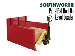 The PalletPal Roll–On Level Loader is a hydraulic pallet handler that lowers to floor height so pallets can easily be loaded and lifted with a lift truck.