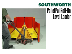 A PalletPal Roll-On Level Loader can be moved with a hand pallet jack.