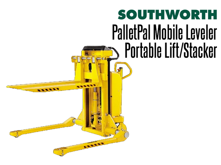 The PalletPal Mobile Leveler can be used as a mobile lift table, mobile pallet lift, mobile pallet positioner or as a feed unit with other PalletPal levelers.