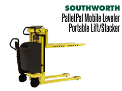 The PalletPal Mobile Leveler showcases dual wheel steering for easy maneuverability