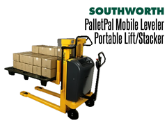 The PalletPal Mobile Leveler can lift and lower loads at the touch of a button