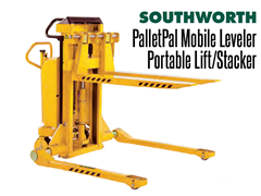 The PalletPal Mobile Leveler is available in fork over or straddle styles