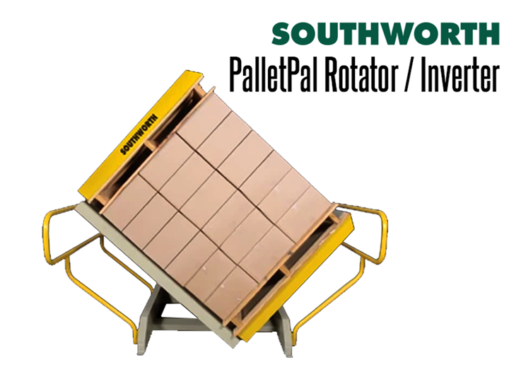 The PalletPal Pallet Rotator is designed to invert entire pallet loads and eliminates the need for manually re-stacking pallets.