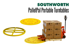 The PalletPal Disc and PalletPal Floor Ring are floor height pallet turntable discs that are less than 1" high.
