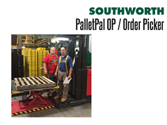 The PalletPal OP fits on the forks and is locked to the order picker by the pallet clamp