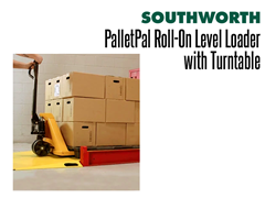 The PalletPal Roll-On Level Loader with Turntable Can be Loaded or Unloaded with a Hand Pallet Truck