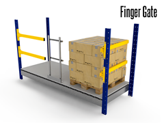 Finger Gates provide a protective barrier at elevated work levels. The Finger Gate is commonly used for pallet flow and charge areas where pallets are gravity-fed. 