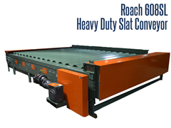 Roach Model 608SL, Heavy Duty Slat Conveyor. This conveyor is 18 feet long and almost 12 feet wide.