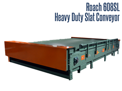 The Roach Model 608SL, Heavy Duty Slat Conveyor conveys unstable, irregularly shaped objects and those products with problem bottom surfaces.