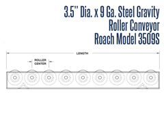 Roach Model 3509S 3-1/2” Dia. X 9 GA. Steel Gravity Roller Conveyor Roller Schematic
