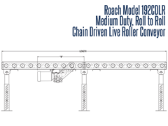 Roach Model 192CDLR, Medium Duty Roll to Roll, Chain Driven Live Roller Conveyor Side View Schematic