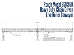 Roach Model 251CDLR Heavy Duty Chain Driven Live Roller Conveyor Side View Schematic