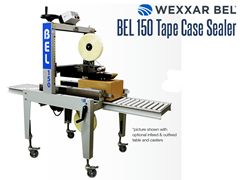 The BEL 150 is a semi-automatic, pressure sensitive, top and bottom tape case sealer. It is a versatile and compact machine that can seal a wide range of case sizes.  When combined with a BEL case former, it allows one operator to form, pack and seal corrugated cases in a single operation.