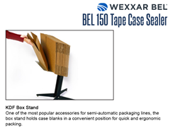 The BEL 150 optional KDF Box Stand is one of the most popular accessories for semi-automatic packaging lines. The box stand holds case blanks in a convenient position for quick and ergonomic packing.