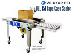 The BEL 151 is a semi-automatic, pressure sensitive, bottom only tape case sealer. It is a versatile and compact machine that can seal a wide range of case sizes. When combined with a BEL case former, it allows one operator to form, pack and seal corrugated cases in a single operation.	BEL 150 Pressure Sensitive, Semi-