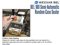 The BEL 180's uniform case sealing adjusts for random case sizes during operation.