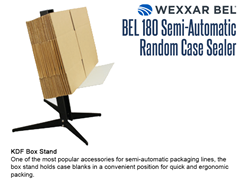 The BEL 180 offers an optional KDF Box Stand, which holds case blanks in a convenient position for quick and ergonomic packing.