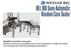 A NestaFlex accordion conveyor is a perfect compliment to the BEL 180 case sealer.