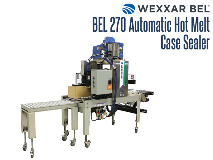 The BEL 270 is an automatic uniform hot melt glue case sealer.  Its compact size, quality construction and safe operating performance makes it unmatched in the industry when compared to other units. 