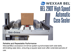 The BEL 290T features BEL's exlusive Uni-Drive System synchronizes both side belts, eliminating case skew, ensuring a square seal even after extended periods of use