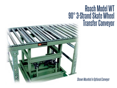 Roach Model WT 3-Strand 90° Skate Transfer Wheel Conveyor Shown Mounted in an Optional Conveyor