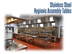 The open framework design on our hygienic, stainless steel assembly table reduces bacteria-harboring points and makes the cart easy to clean.