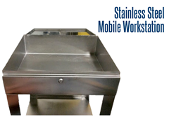 Our stainless steel mobile workstations feature a slanted writing surface and lockable storage space with a latch.