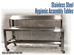 Stainless Steel, Hygienic Assembly Table with Optional Product Shelf