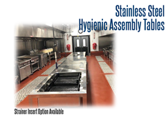 Stainless Steel, Hygienic Assembly Table with Optional Strainer Basket