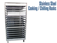 Our industrial stainless steel cooking and chilling racks are fully welded, which allows for easy wash down and high temperature casters facilittate the transfer of cooked and chilled items throughout plant facilities. 