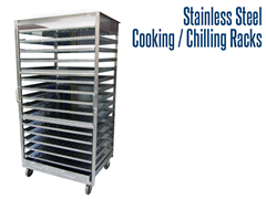 Our industrial stainless steel production racks have the option of full tray or drip tray components.