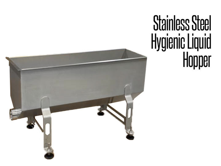 Our industrial stainless steel hygienic liquid hopper is a funnel shaped tank designed to move liquids from one container to another.  It features an easy to use design for busy food production facilities.