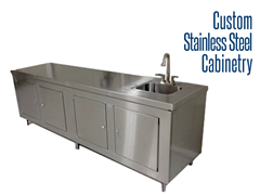 Our custom industrial stainless steel cabinets are constructed of fully welded 304 stainless steel.  