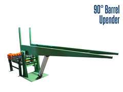 The 90° barrel upender consists of a two post cradle and a corresponding CDLR conveyor.