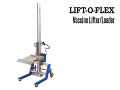 Lift O Flex Vaccine Loader Lifter shown with tray attachment/end effector in lowered position