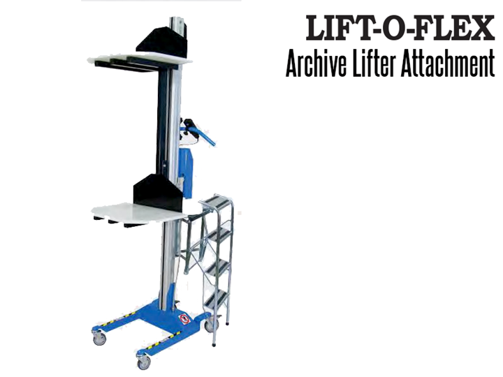 The LIFT-O-FLEX Archive Lifter; Designed to be used in archive rooms to assist with lifting and moving files, boxes & containers of up to 200 lbs. in weight safely